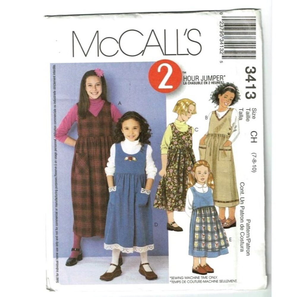 McCall's Sewing‎ Pattern 3413 Girls Jumper Size 7-10